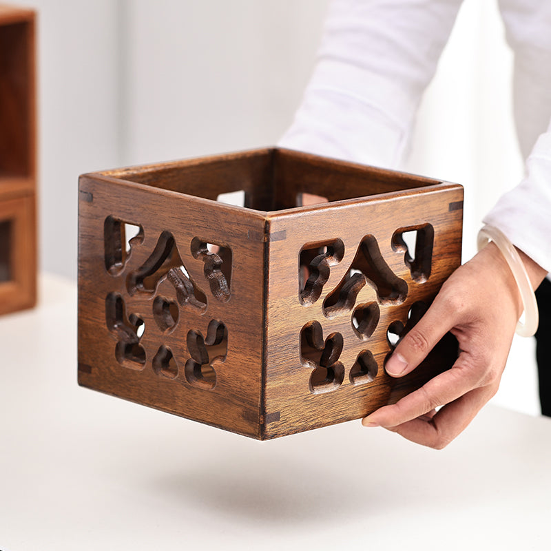 Carved Solid Wood Desktop Storage Box