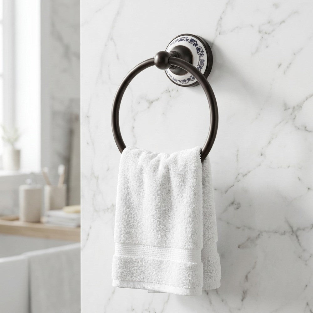 Black Brass Round Wall Mount Towel Ring