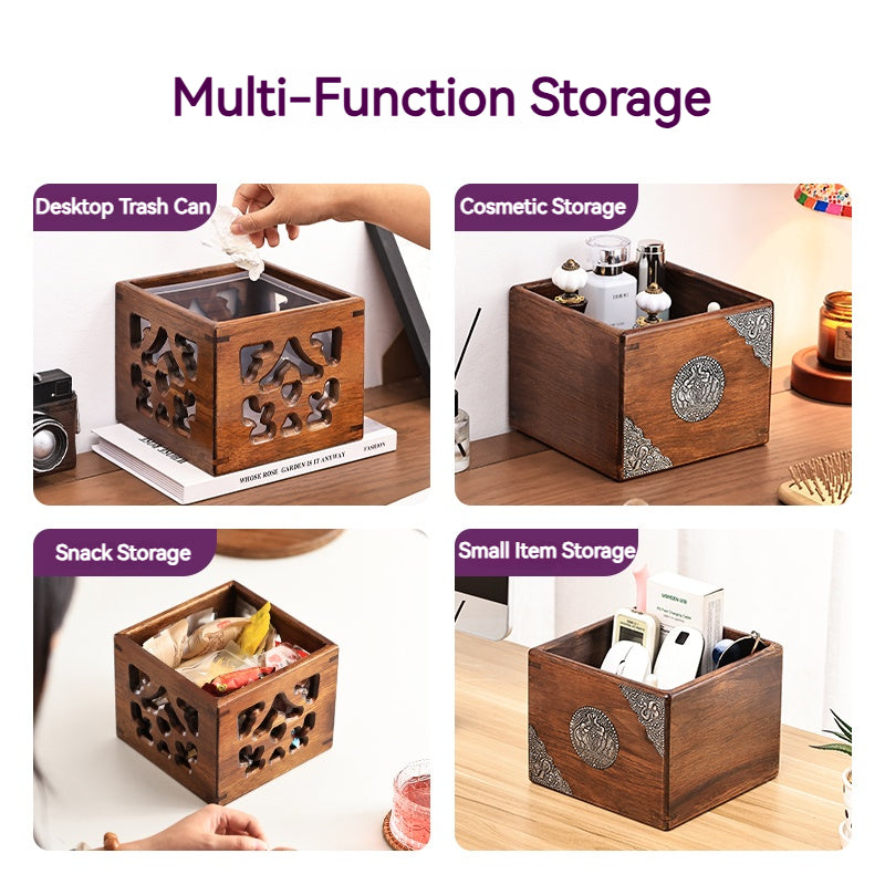 Carved Solid Wood Desktop Storage Box