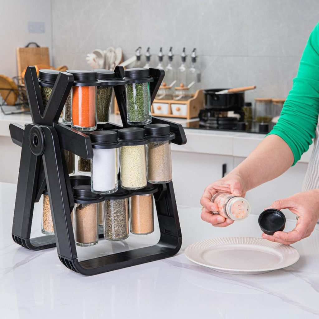 18-Jar Rotating Glass Spice Carousel Rack