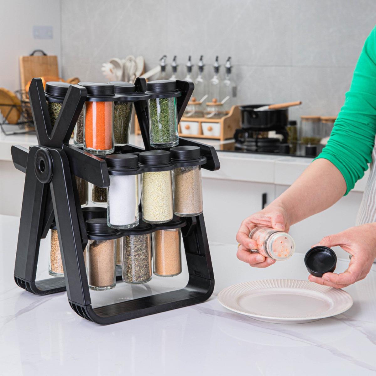 18-Jar Rotating Glass Spice Carousel Rack