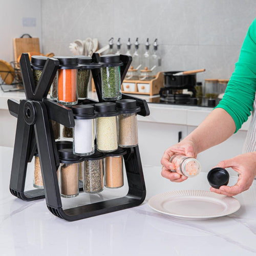 18-Jar Rotating Glass Spice Carousel Rack