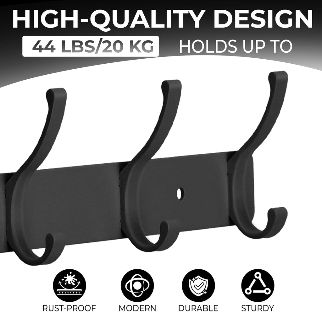 2 Pack Black Wall Mount Double Hook Coat & Towel Rack