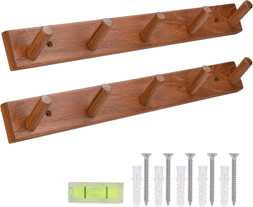16.6" Teak Wall Coat Hooks 2 Pack