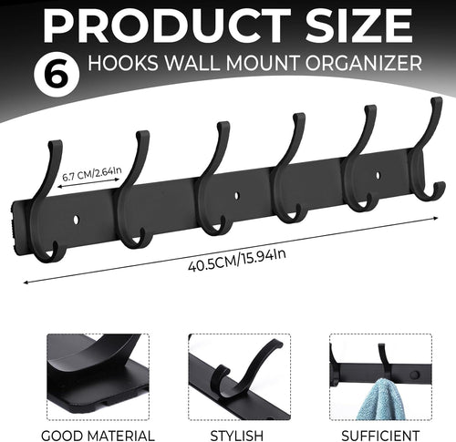 2 Pack Black Wall Mount Double Hook Coat & Towel Rack