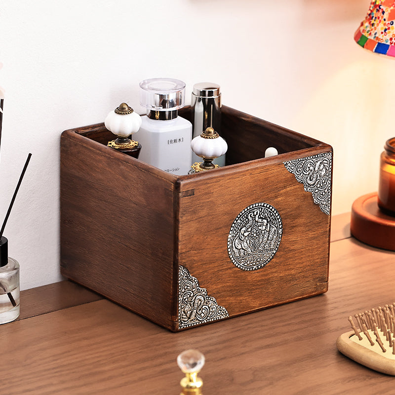 Carved Solid Wood Desktop Storage Box