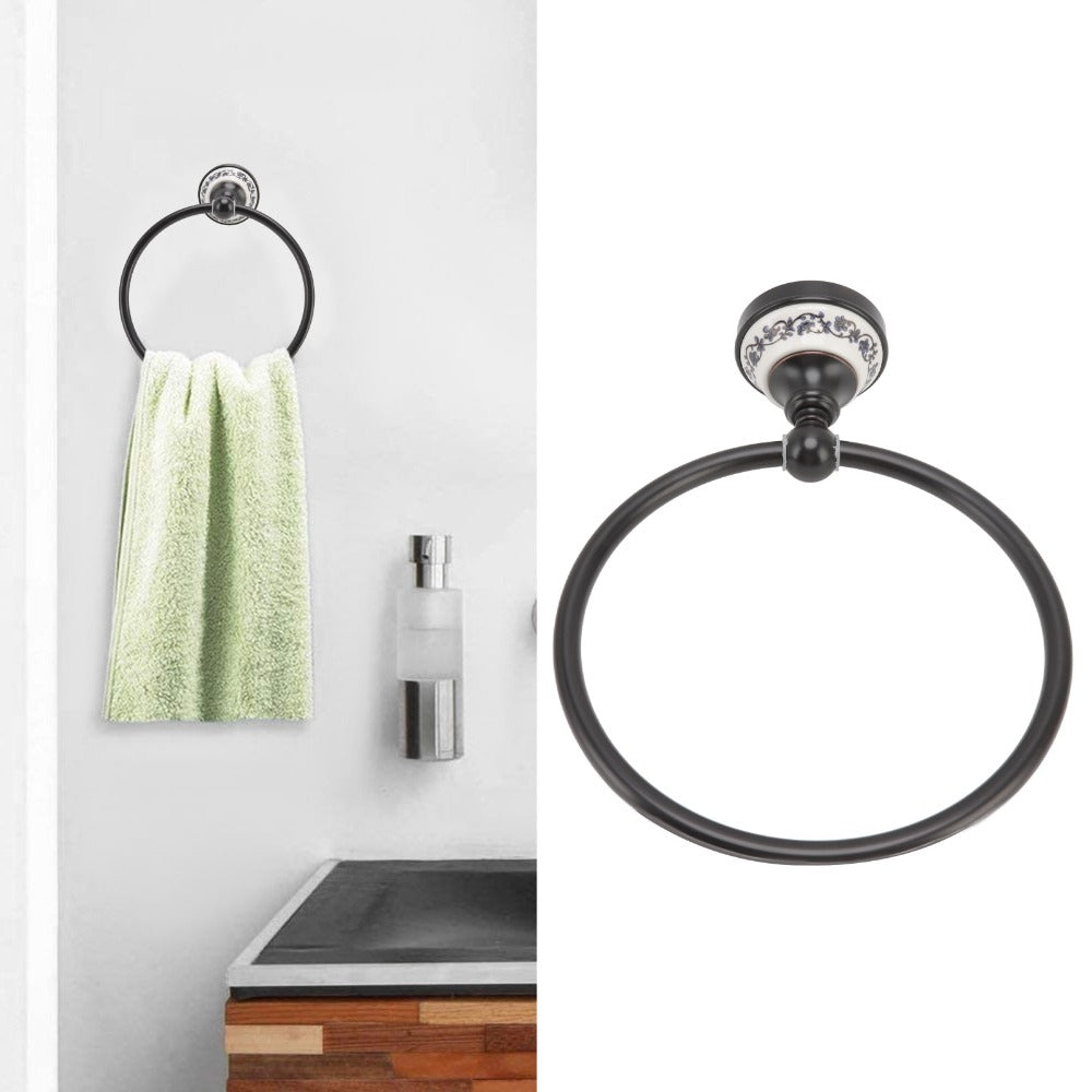 Black Brass Round Wall Mount Towel Ring
