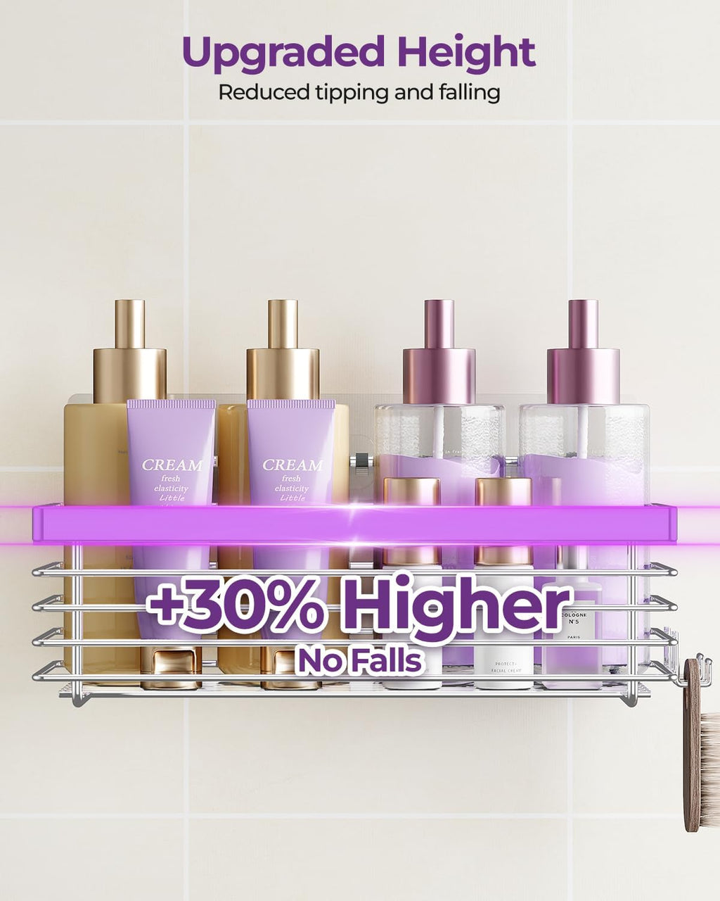 Silver SUS304 No Drill Shower Caddy 3 Pack