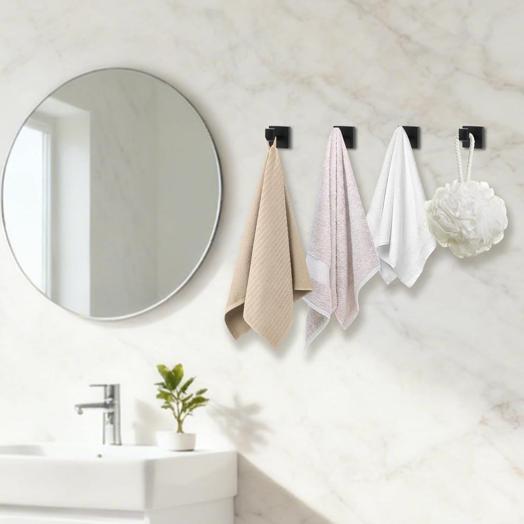 4 Pack Matte Black Square Stainless Steel Towel Hooks
