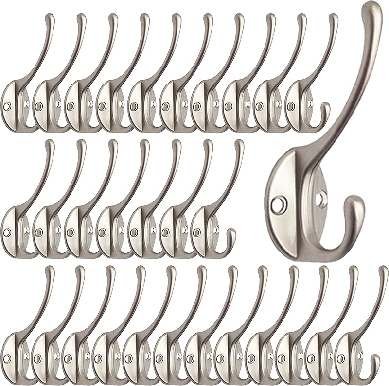 30 Pack Silver Retro Double Wall Mount Coat Hooks