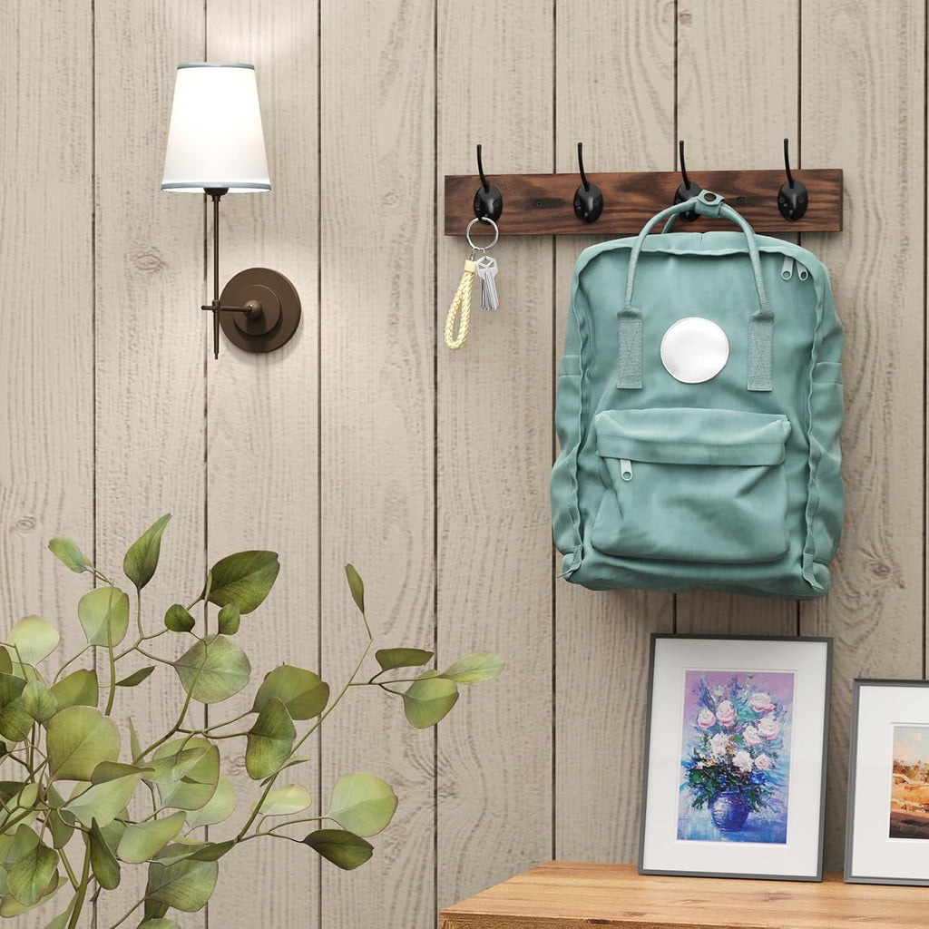 Brown Wooden 4 Hooks Wall Mount Coat Rack