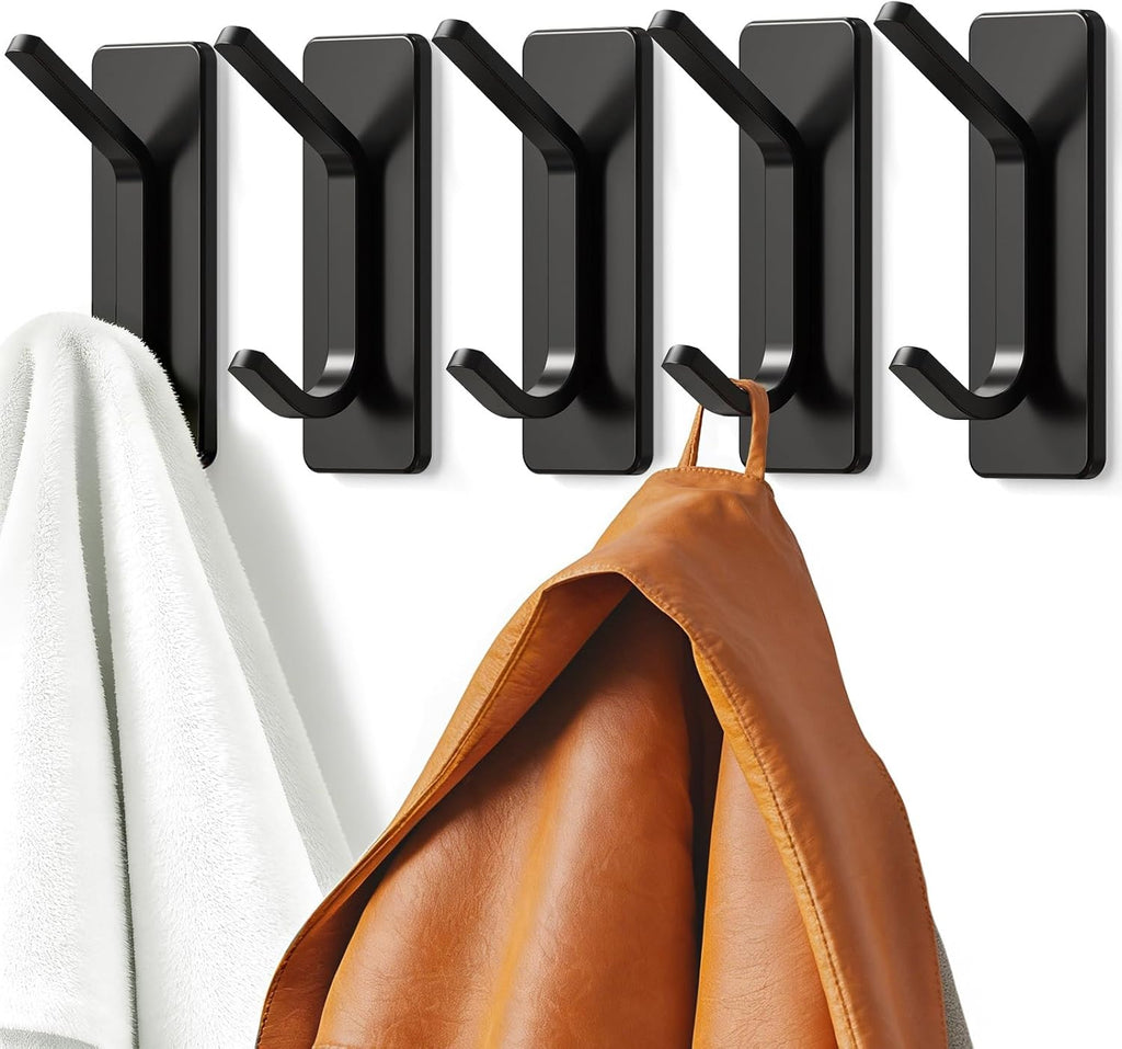 5 Pack Black Heavy Duty Self Adhesive Stainless Steel Hooks