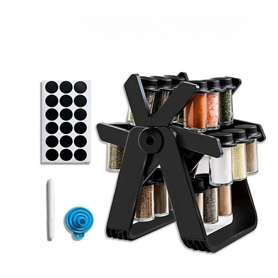Ferris Wheel Rotating Spice Rack 18 Glass Jars Set