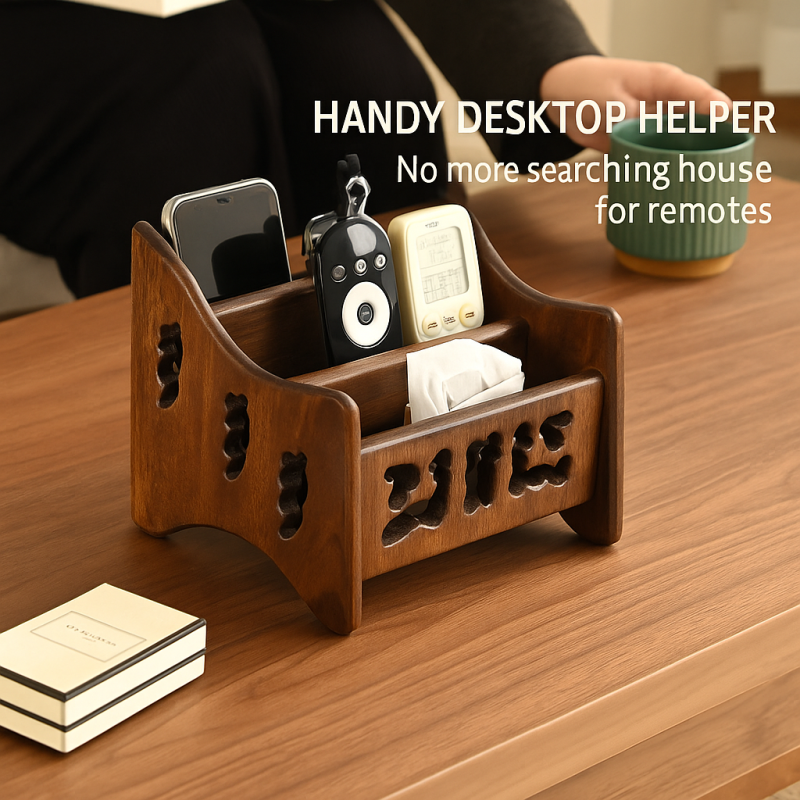 Teak Multi-function Remote Organizer
