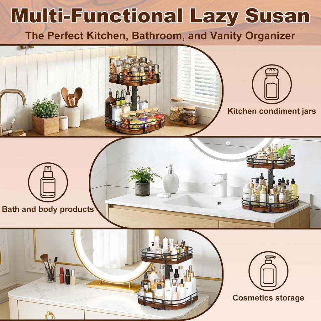 2 Tier Wood Large Lazy Susan Spice Organizer