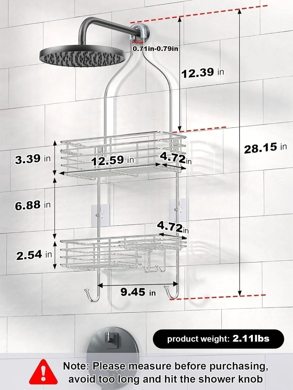 Silver SUS201 Overhead Hanging Shower Caddy