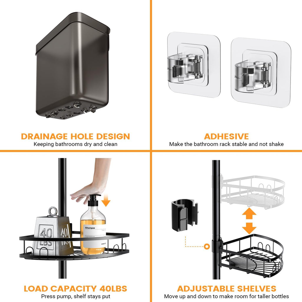 4-Tier Adjustable Corner Pole Shower Caddy