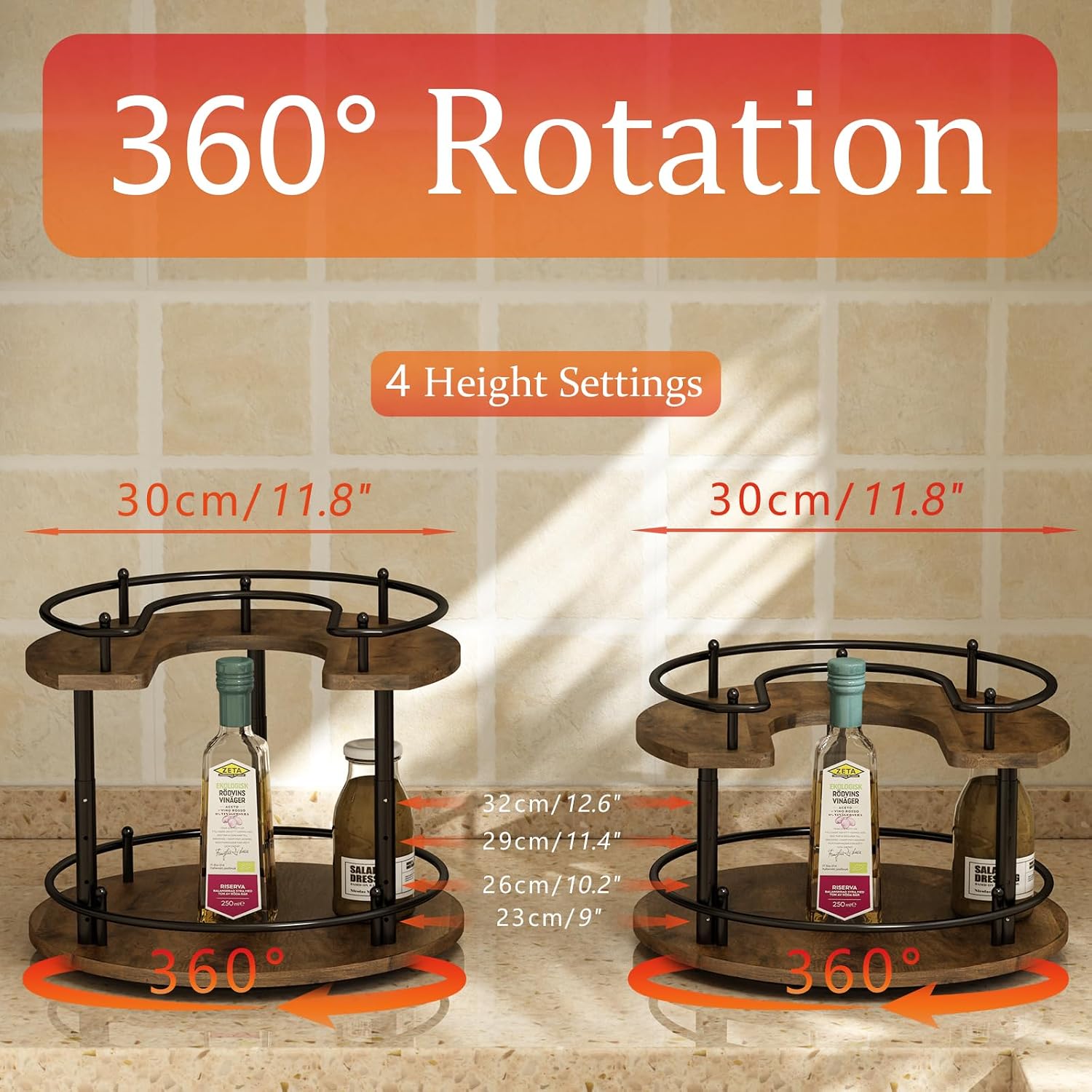 2 Tier Round Adjustable Lazy Susan Spice Rack