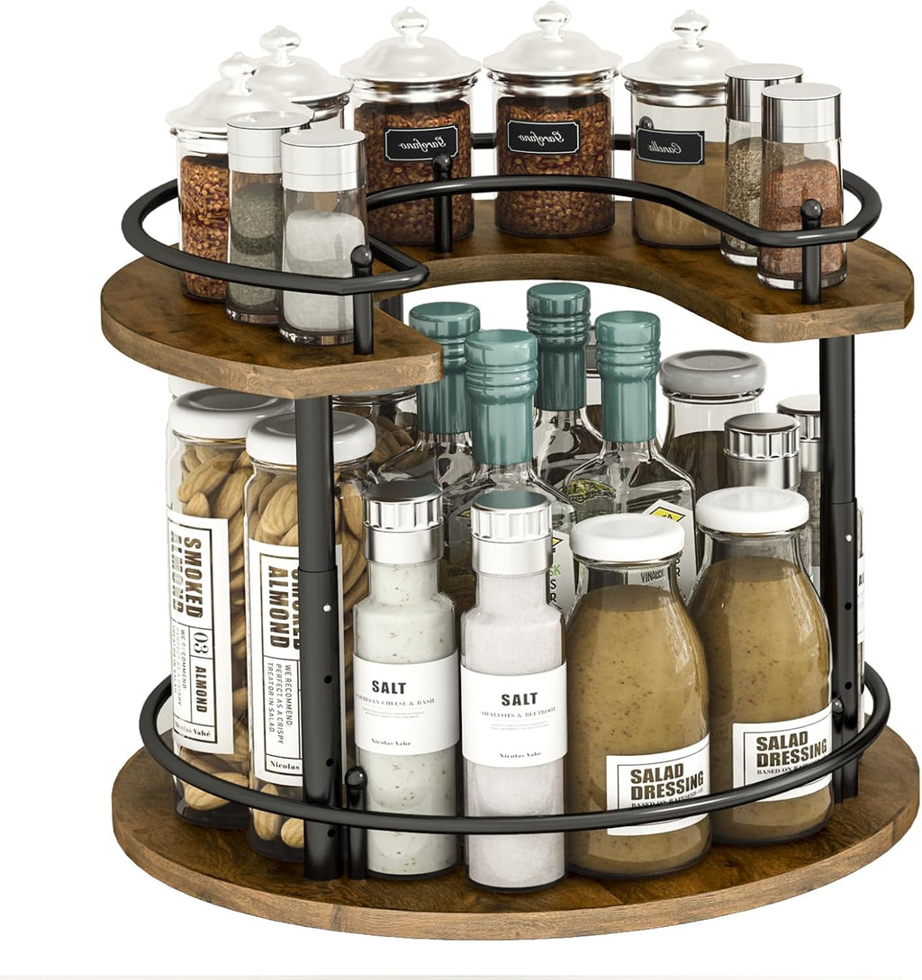 2 Tier Round Adjustable Lazy Susan Spice Rack