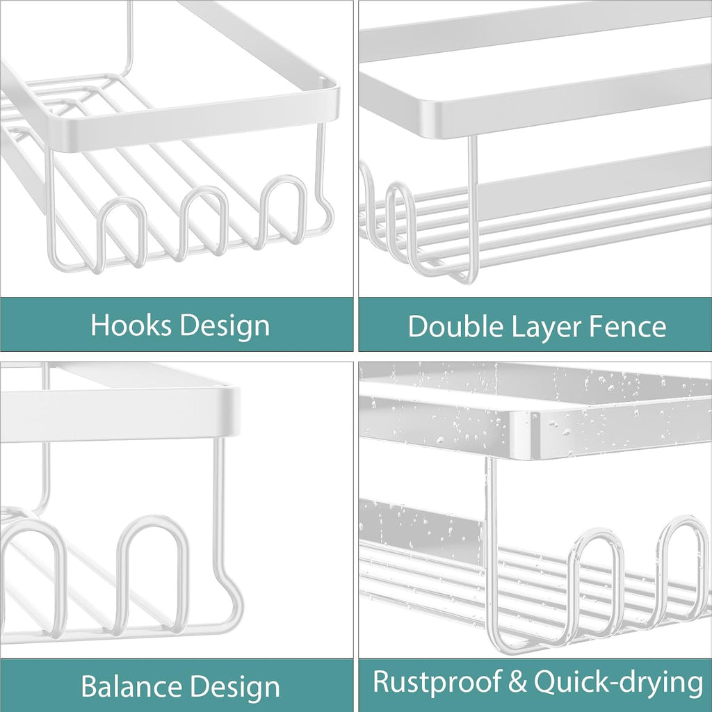 White No Drill Corner Shower Caddy 3 Pack