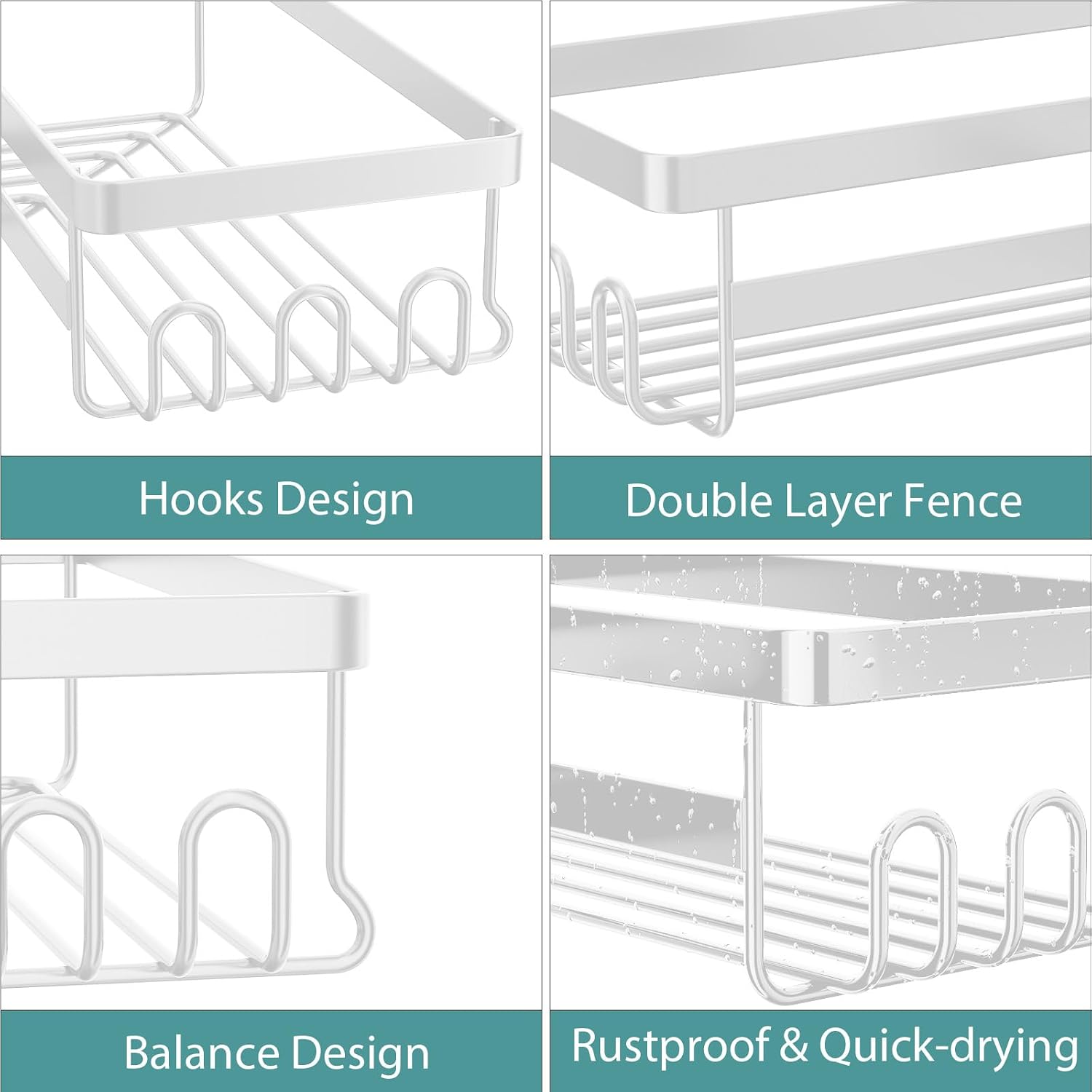 White No Drill Corner Shower Caddy 3 Pack