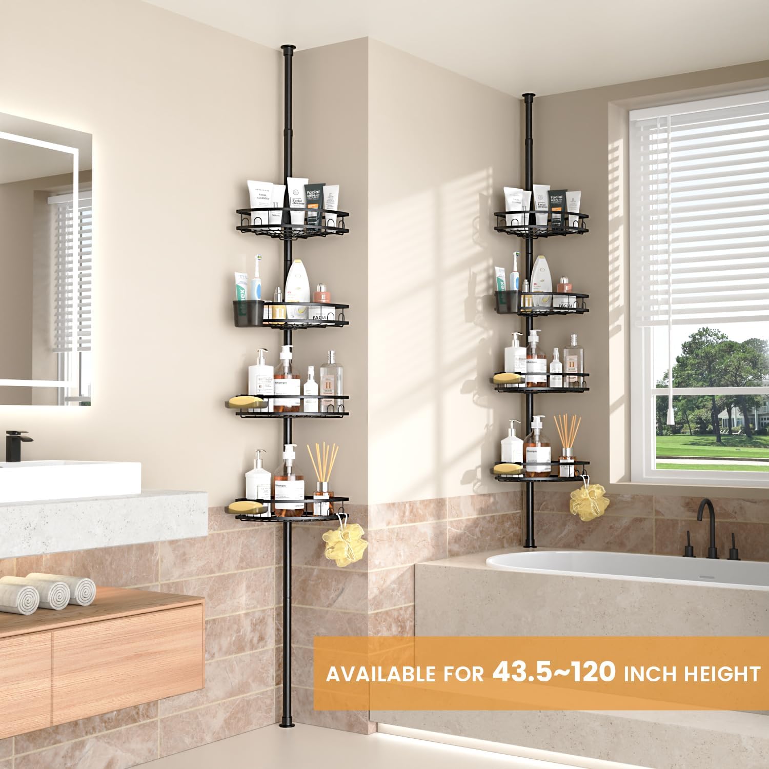 4-Tier Adjustable Corner Pole Shower Caddy