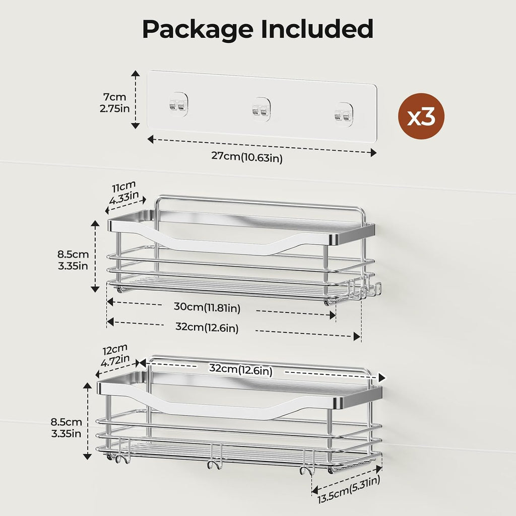 No Drill Stainless Shower Caddy 2 Pack with Hooks