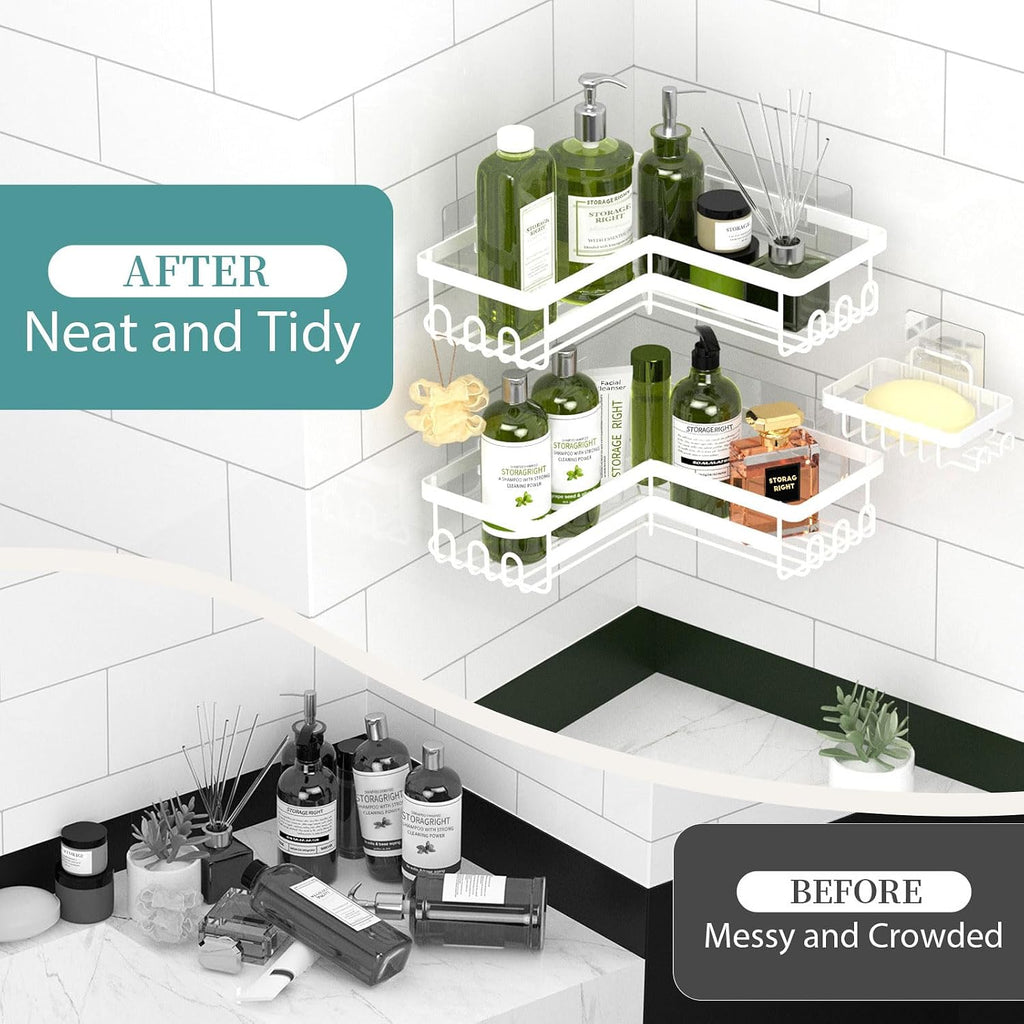 White No Drill Corner Shower Caddy 3 Pack
