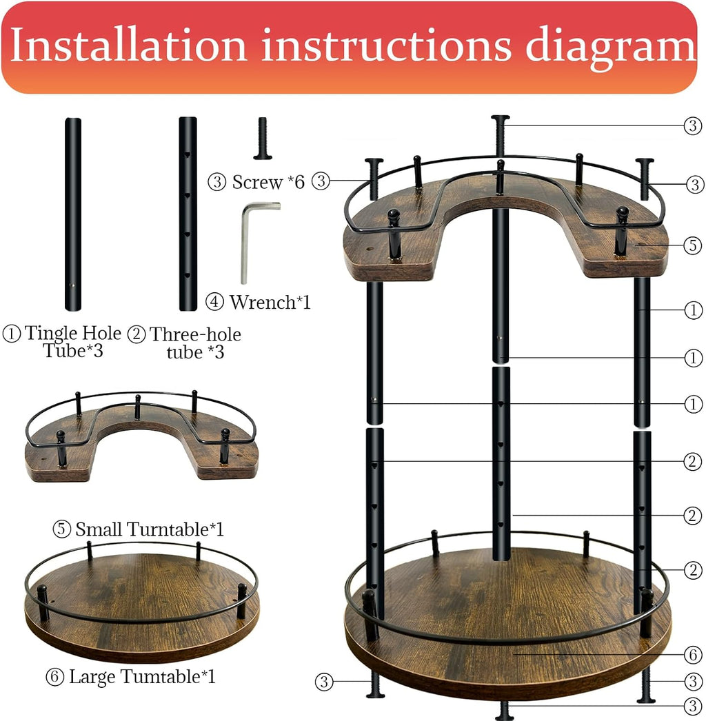 2 Tier Round Adjustable Lazy Susan Spice Rack