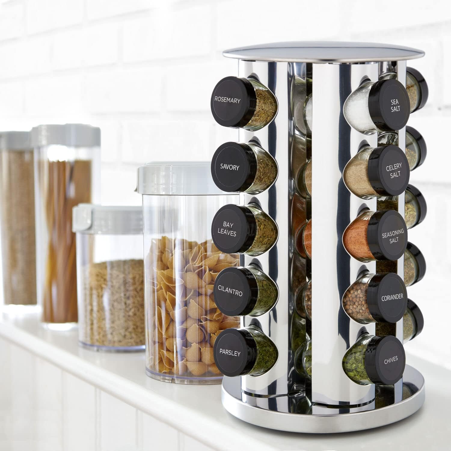 Stainless Steel Revolving Spice Rack 20 Jars with Spices