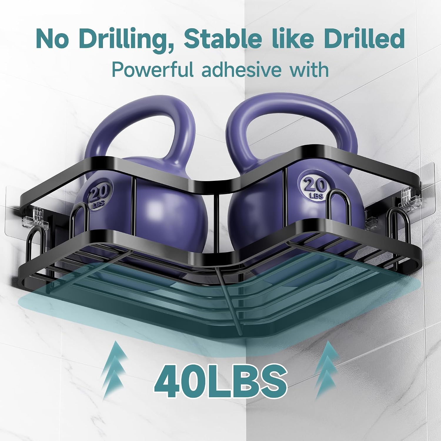 Black No Drill Corner Shower Caddy
