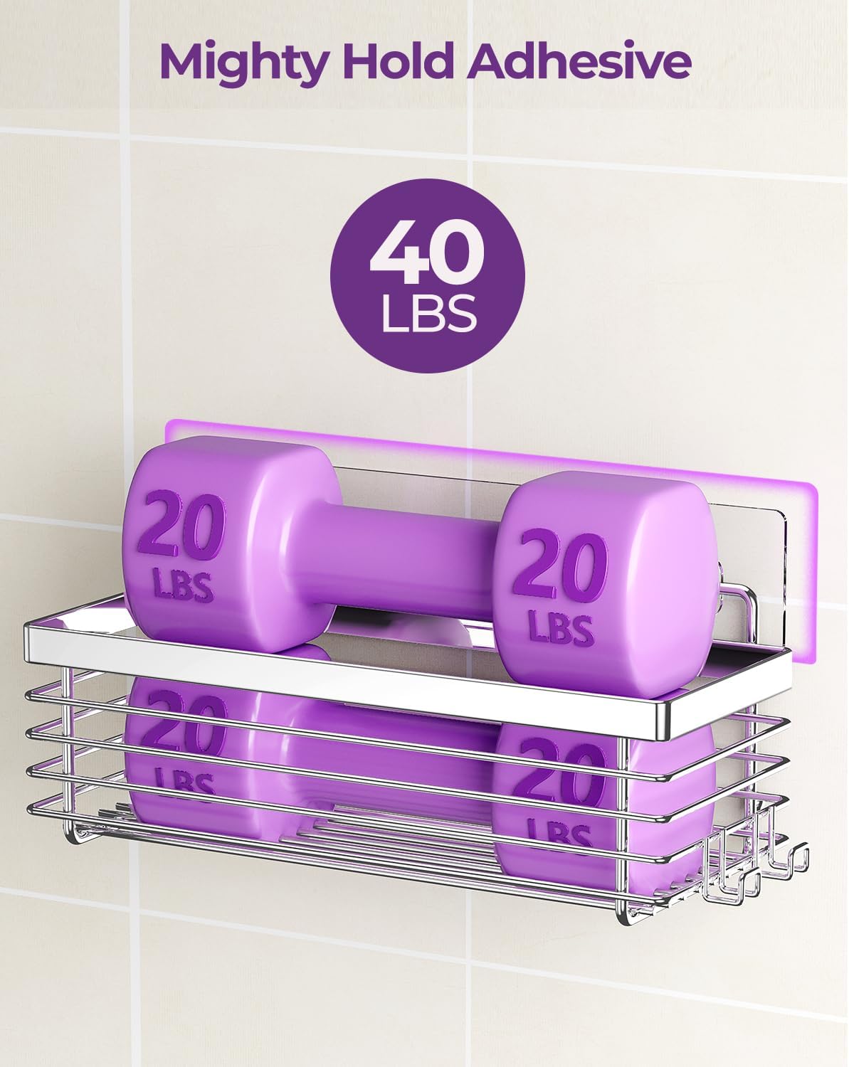 Silver SUS304 No Drill Shower Caddy 3 Pack