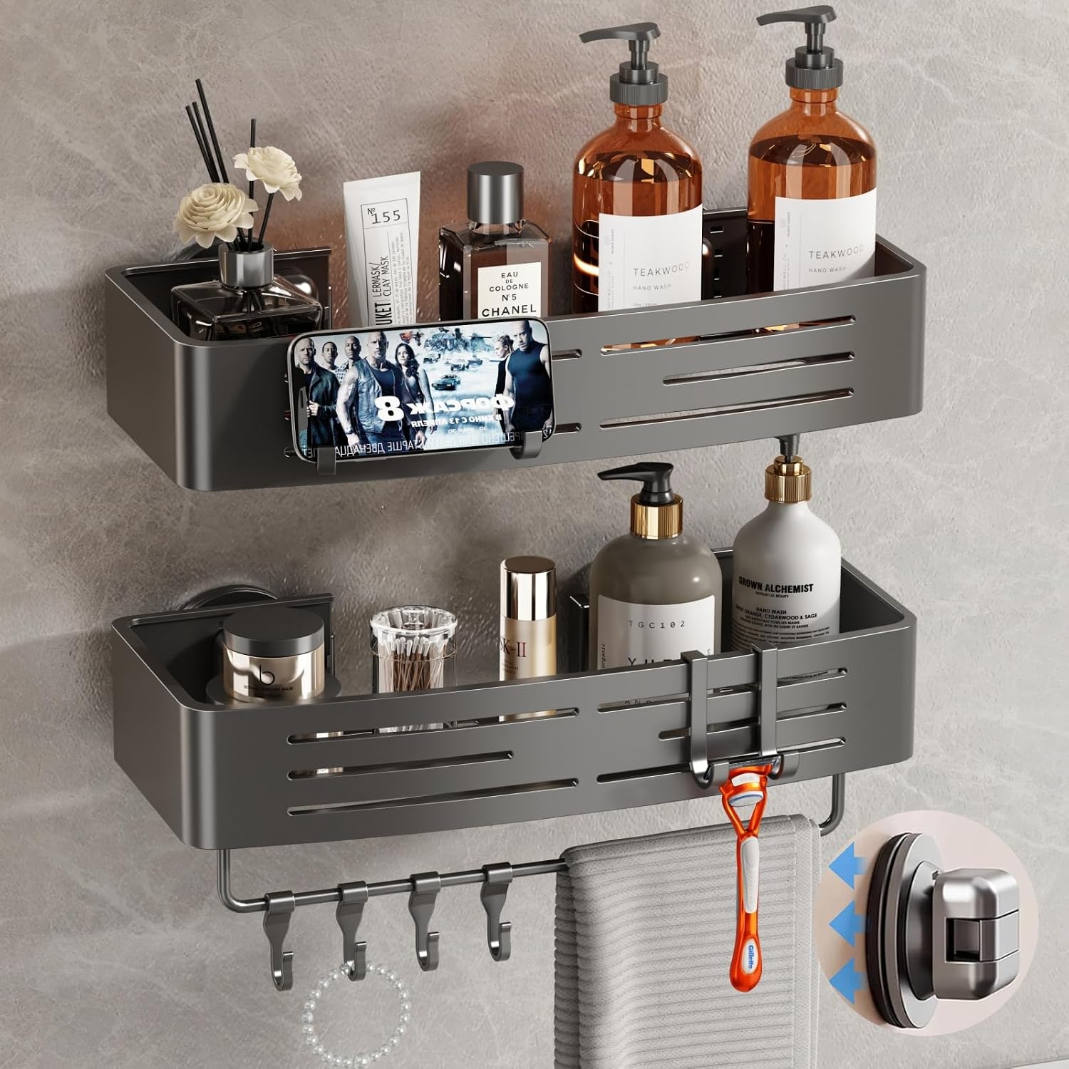 Gray Suction Cup Shower Caddy 2 Pack
