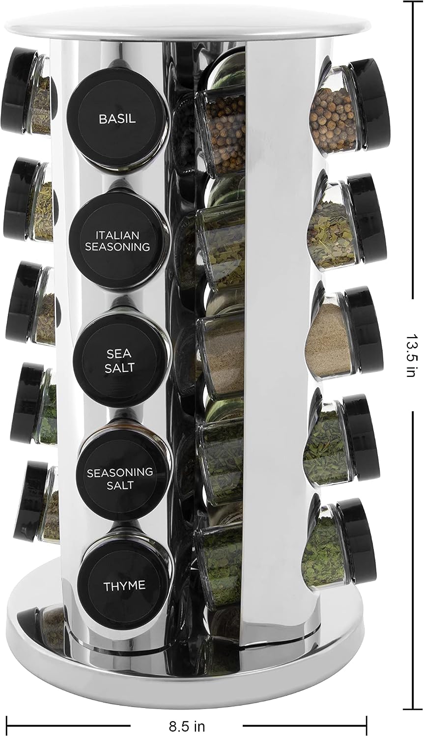 Stainless Steel Revolving Spice Rack 20 Jars with Spices