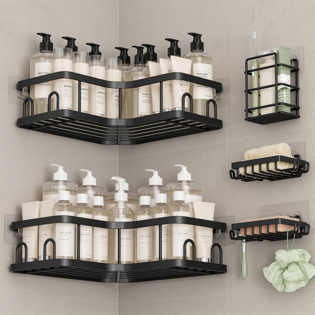 Black No Drill Corner Shower Caddy