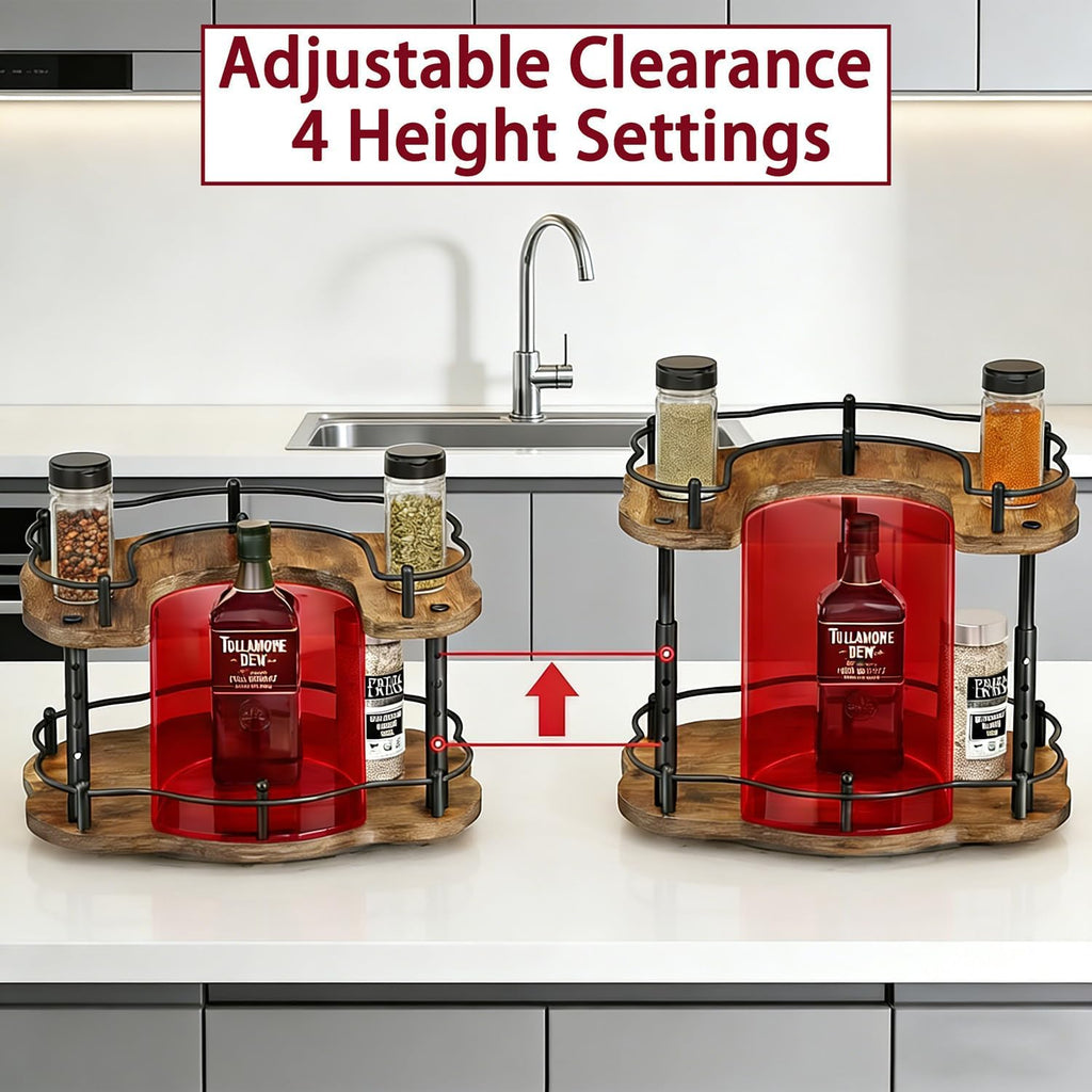12 Inch Adjustable Wood 2-Tier Lazy Susan Spice Rack