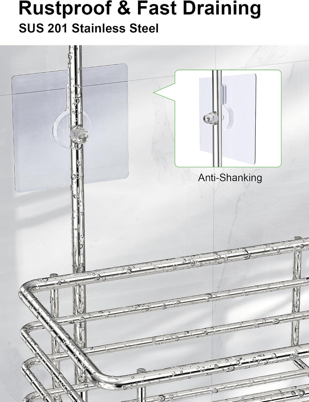 Silver SUS201 Overhead Hanging Shower Caddy