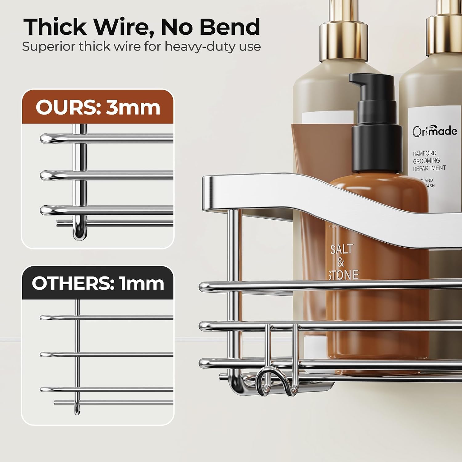 No Drill Stainless Shower Caddy 2 Pack with Hooks