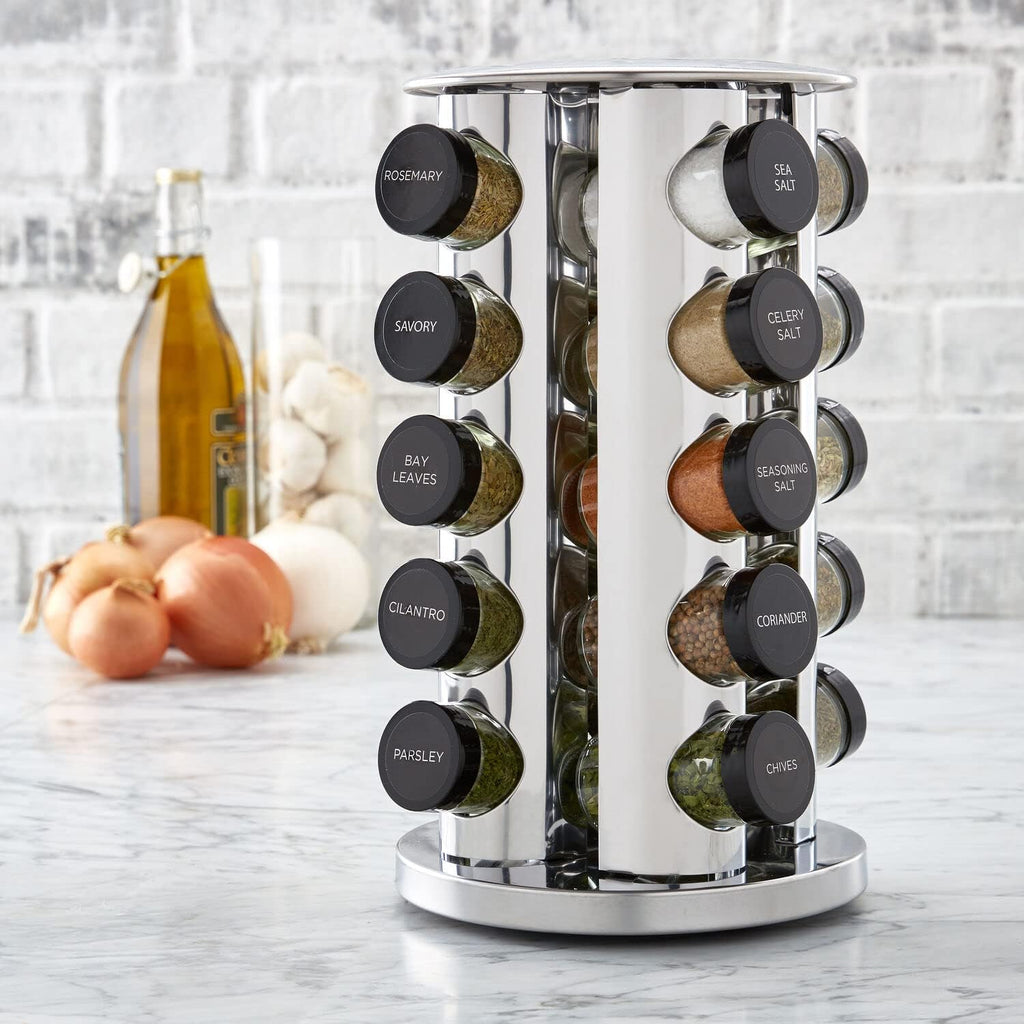 Stainless Steel Revolving Spice Rack 20 Jars with Spices