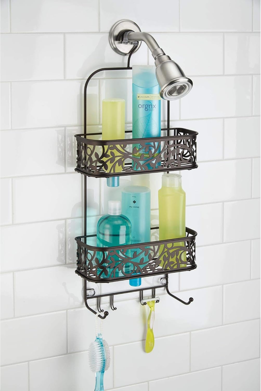 Vine Metal Wire Hanging Shower Caddy with Hooks