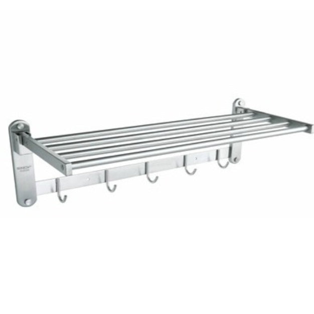 SUS304 Stainless Steel Foldable Wall Mount Towel Rack with Hooks