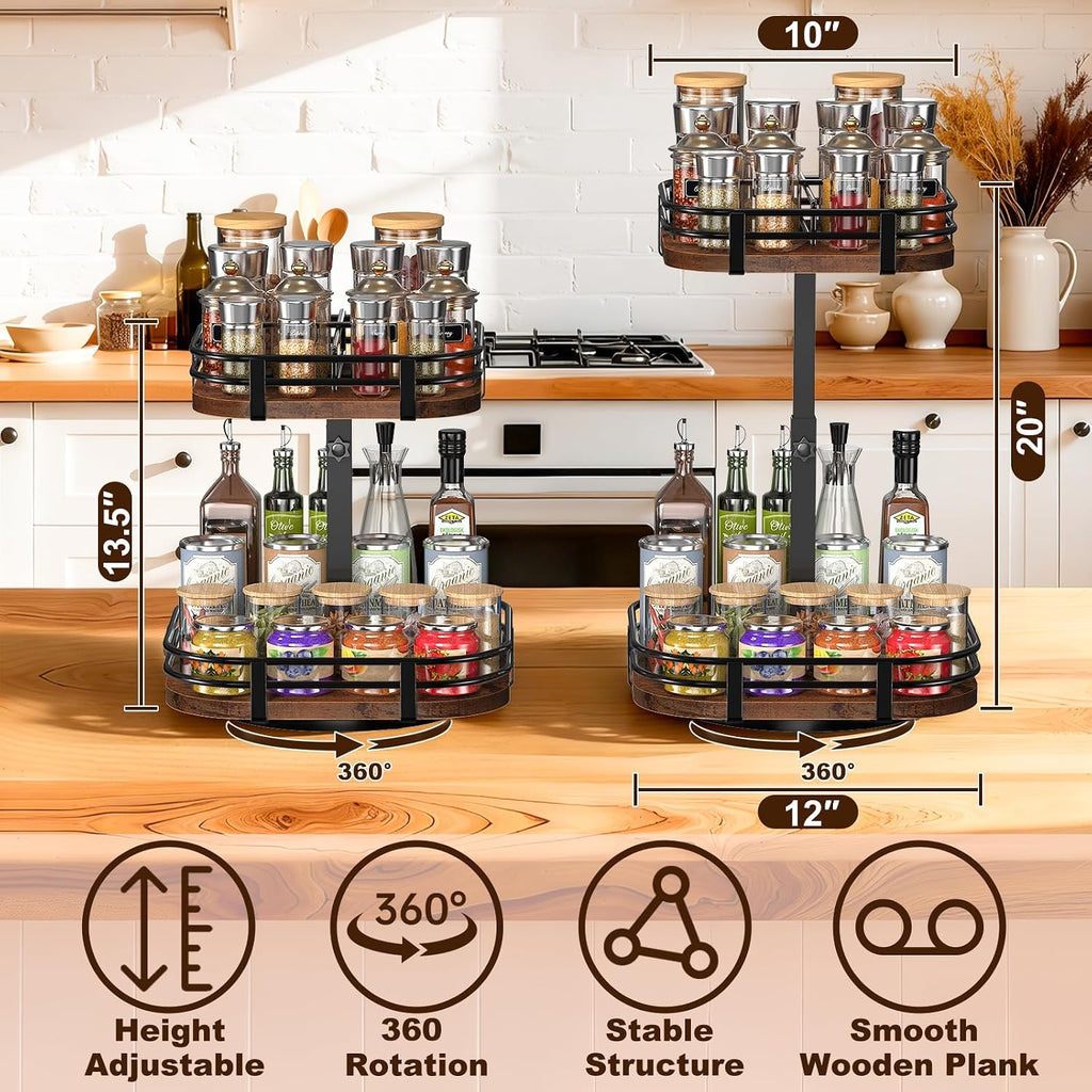 2 Tier Wood Large Lazy Susan Spice Organizer