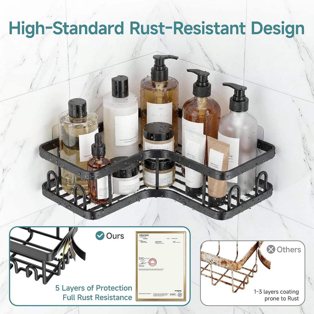 Black No Drill Corner Shower Caddy