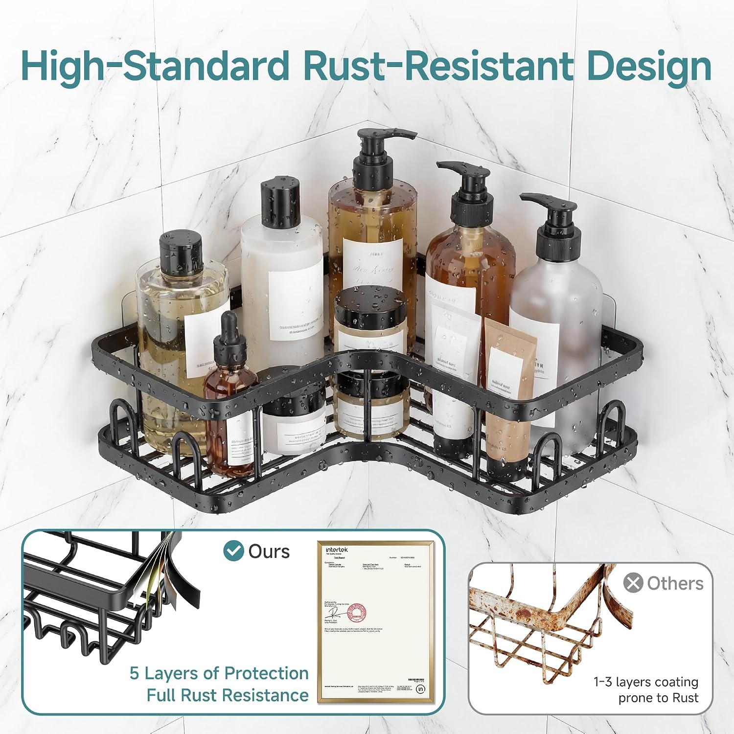Black No Drill Corner Shower Caddy