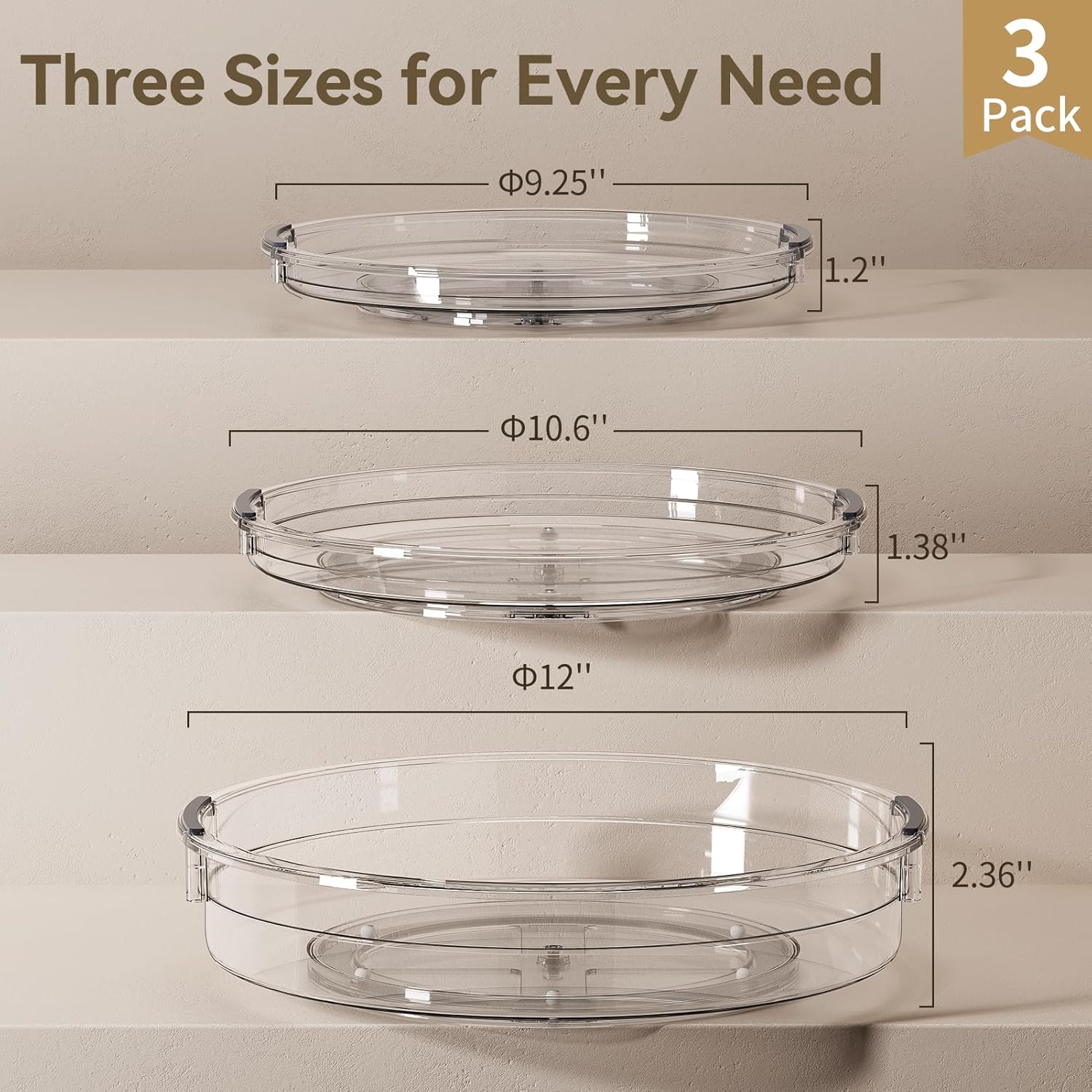 3 Pack Multi Size Rotating Lazy Susan Organizer