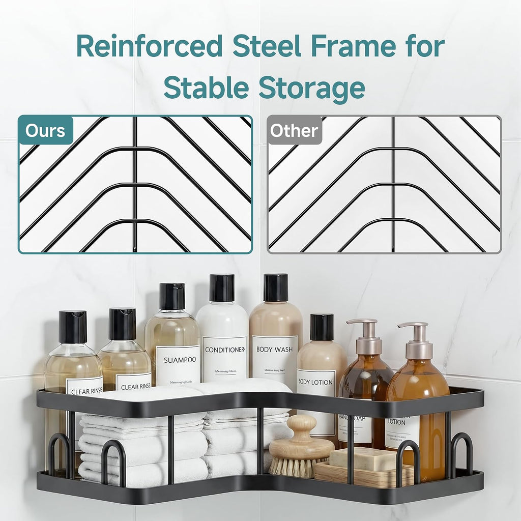 Black No Drill Corner Shower Caddy
