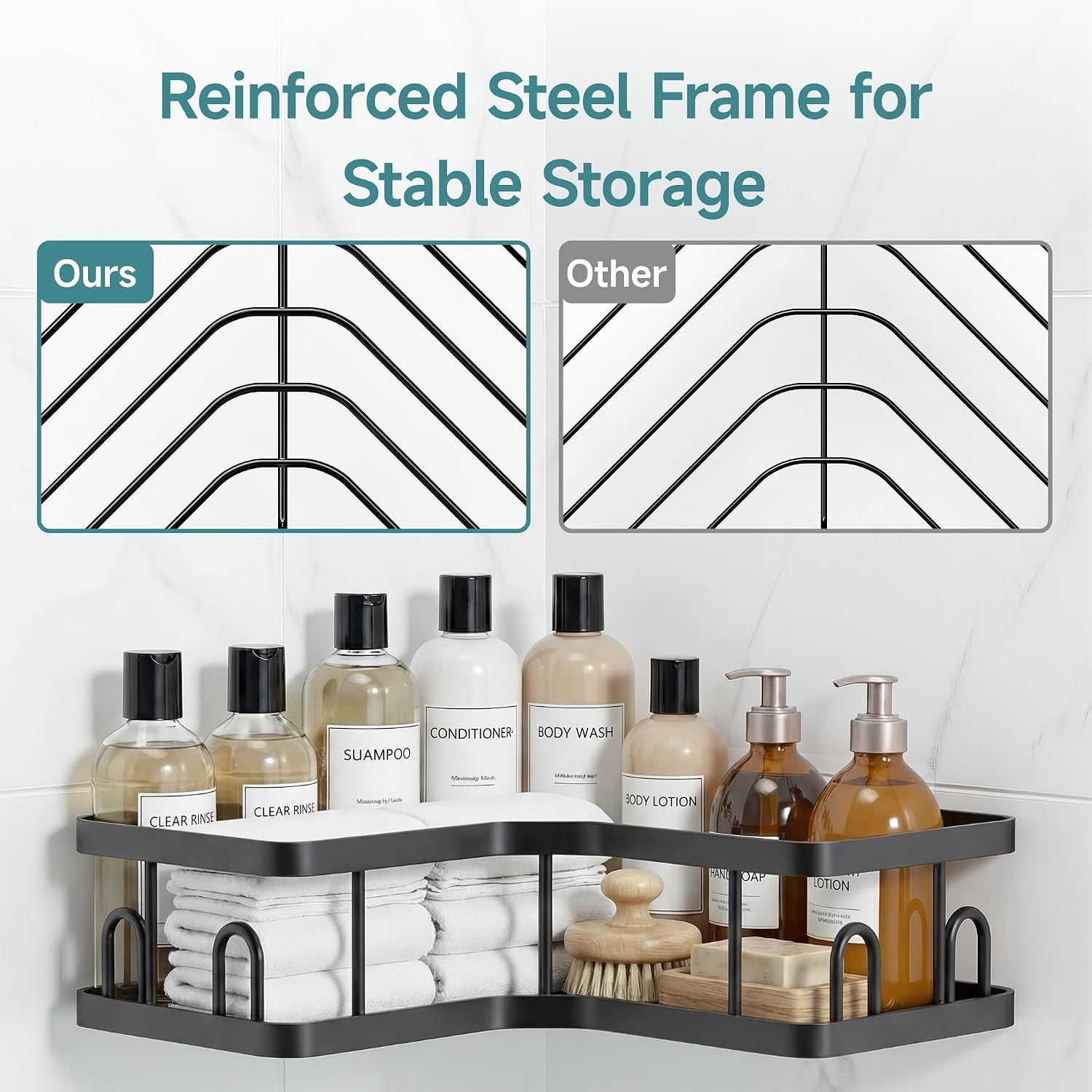 Black No Drill Corner Shower Caddy