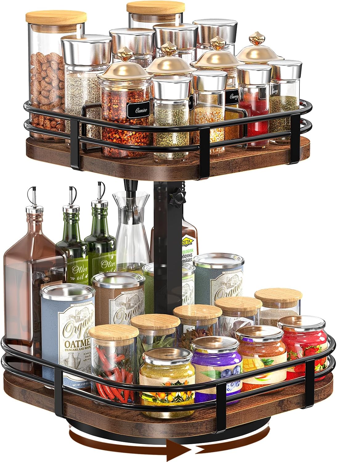 2 Tier Wood Large Lazy Susan Spice Organizer