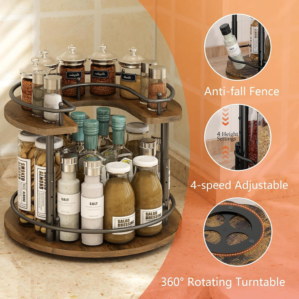 2 Tier Round Adjustable Lazy Susan Spice Rack