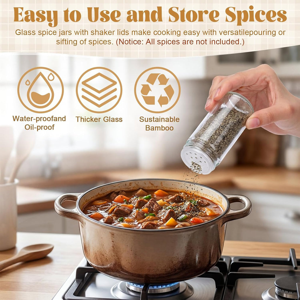 Bamboo Rotating Spice Rack 20 Glass Jars Set